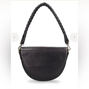 Bembien Black Leather Luna Shoulder Bag with Braided Handle
